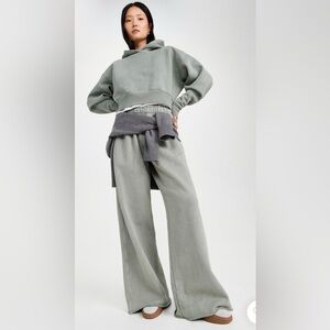 Slvrlake Cropped Hoodie and Wideleg Sweatpants Set - Shadow Green